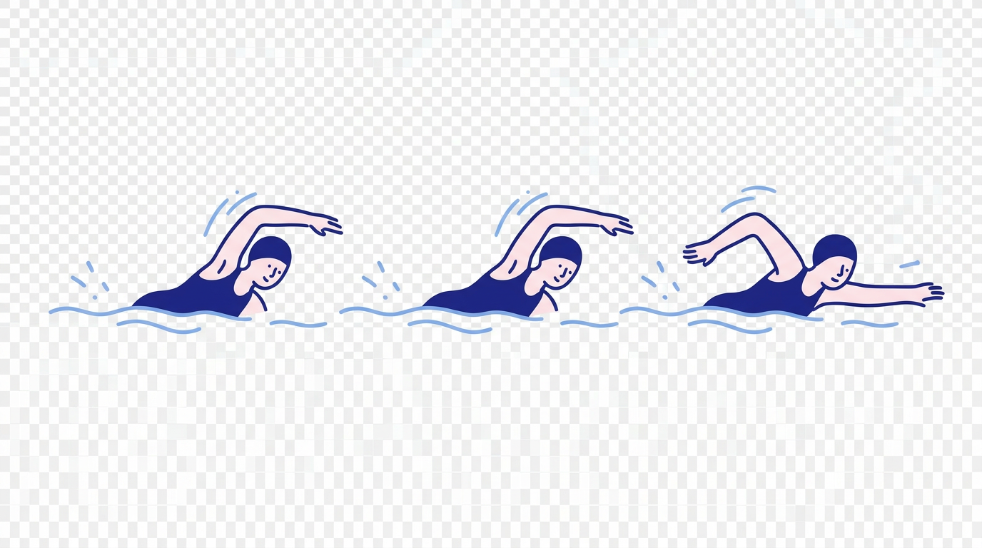 3人でクロールをする人のイラスト